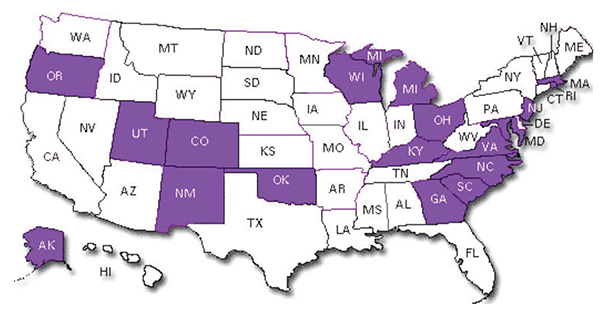 States participating in National Violent Death Registry (18 States)