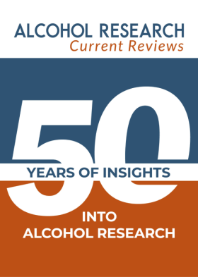 A large stylized 50 intersections blue and orange blocks. 50 years of insights into alcohol research.